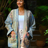 Ekaurr BIGDI Chroma Threads Jacket cotton quilted jacket in a vibrant spectrum of chromatic thread print panels, artisan slow fashion outerwear for women from the BIGDI Blazers Coats and Robes collection