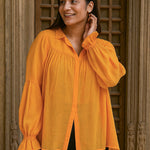 Ekaurr BIGDI Citrus Glow Cotton Top finest cotton summer top in fresh citrus yellow or orange with a glowing vibrant character, artisan slow fashion top for women from the BIGDI summer collection