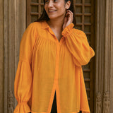 Ekaurr BIGDI Citrus Glow Cotton Top finest cotton summer top in fresh citrus yellow or orange with a glowing vibrant character, artisan slow fashion top for women from the BIGDI summer collection