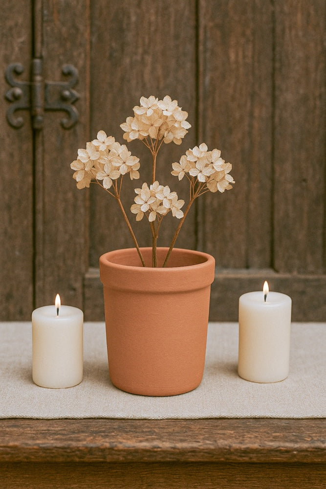 Ekaurr Classic Ringed Rim Terracotta Planter set of 3, handmade by rural Indian women artisans with traditional ringed rim design, sustainable earthy plant pots