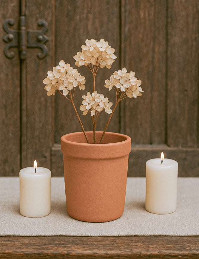 Ekaurr Classic Ringed Rim Terracotta Planter set of 3, handmade by rural Indian women artisans with traditional ringed rim design, sustainable earthy plant pots