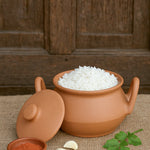 Ekaurr Clay Rice Pot with Lid set of 3 handmade natural clay lidded pots for cooking and serving rice crafted by rural Indian artisans, earthy artisan kitchen essentials for traditional rice preparation and oven-to-table dining