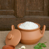 Ekaurr Clay Rice Pot with Lid set of 3 handmade natural clay lidded pots for cooking and serving rice crafted by rural Indian artisans, earthy artisan kitchen essentials for traditional rice preparation and oven-to-table dining