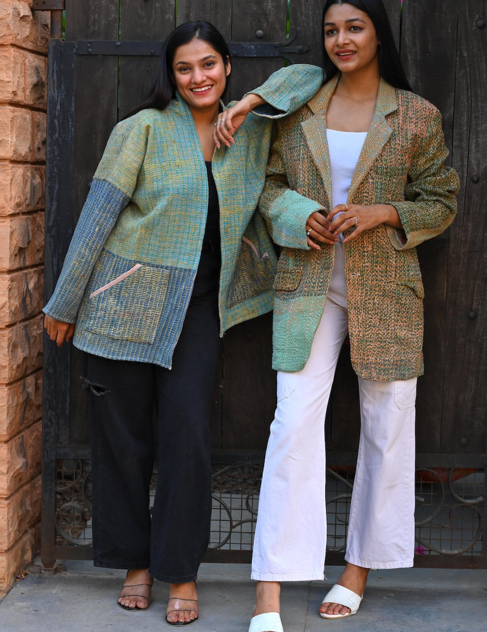 Ekaurr BIGDI Coastal Threads Kimono cotton open kimono in ocean-toned coastal thread print with an easy relaxed drape, artisan slow fashion layering piece for women from the BIGDI collection