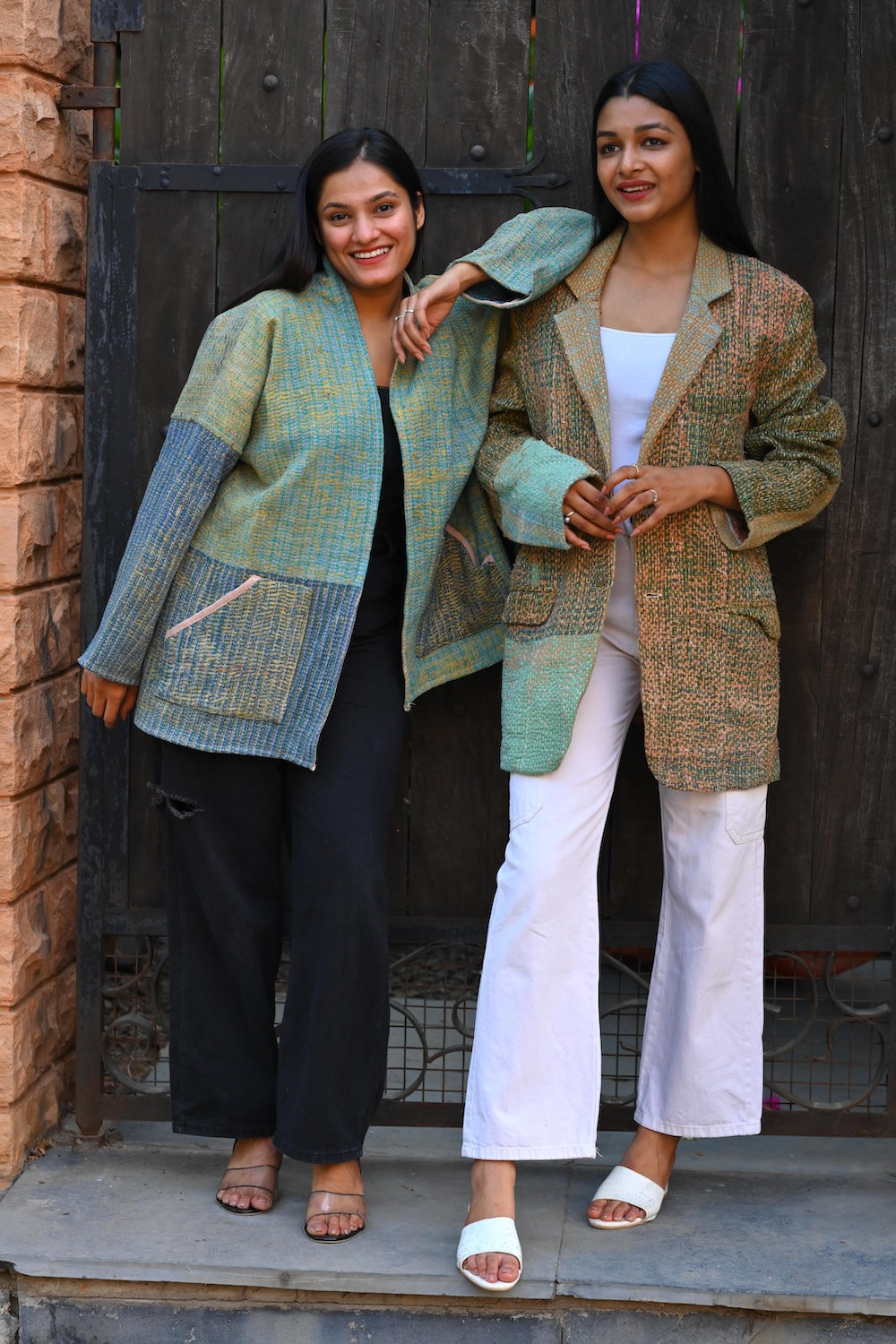Ekaurr BIGDI Coastal Threads Kimono cotton open kimono in ocean-toned coastal thread print with an easy relaxed drape, artisan slow fashion layering piece for women from the BIGDI collection