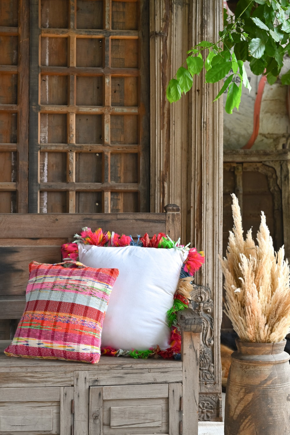 Ekaurr Colourful Banjara Cushion Cover handcrafted 18x18 inch cushion cover in vibrant Banjara tribal embroidery with mirror work detailing, artisan ethnic textile accent for sofas and eclectic home styling
