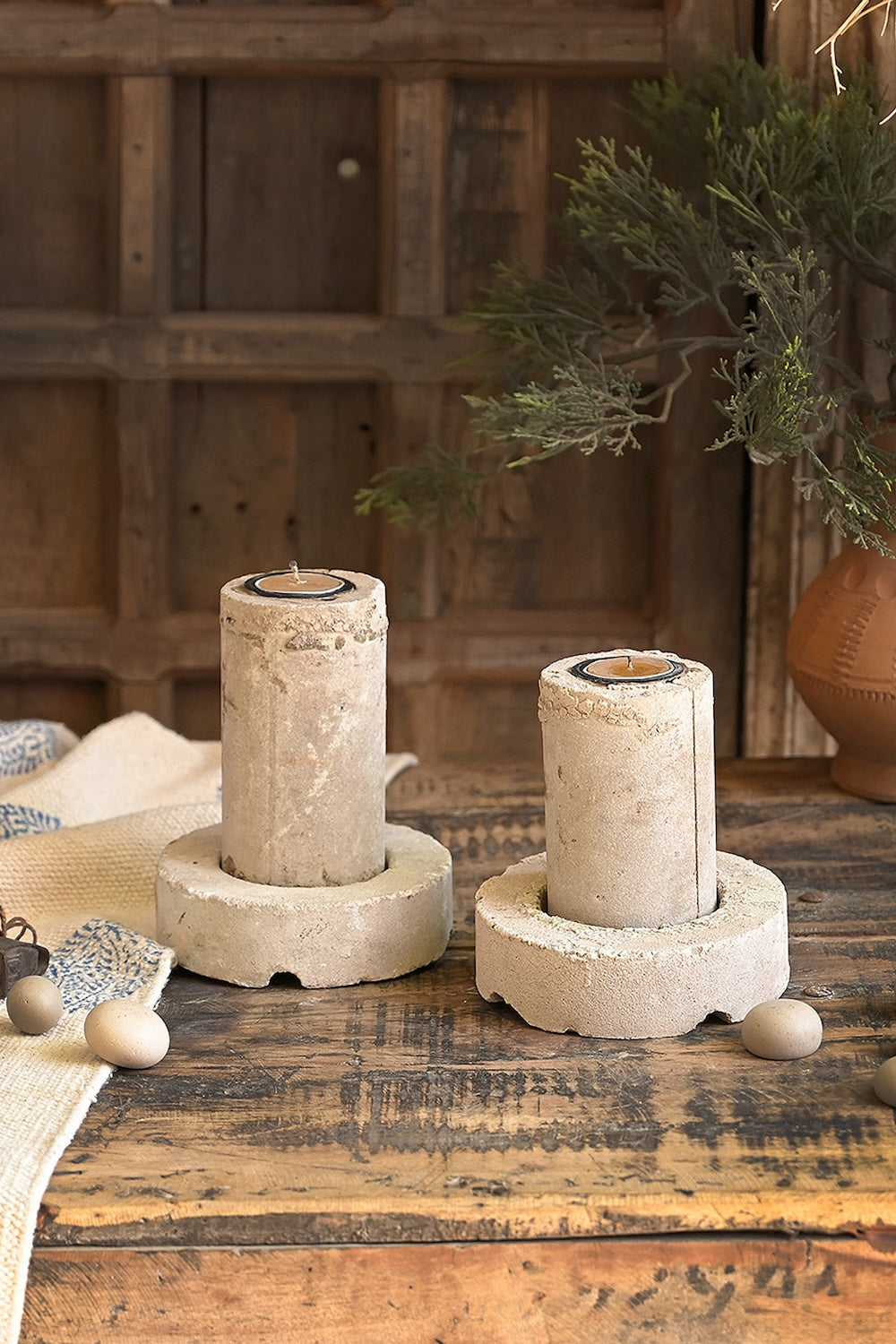 Ekaurr Handcrafted Concrete Candle Holders Set of 2 – raw earthy texture, sustainable artisan-made home decor