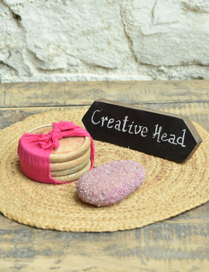 Ekaurr Creative Harmony Gift Box curated artisan gift set including a rustic wooden signboard natural stone coasters and a ruby decorative stone with complimentary greeting card, thoughtful sustainable gifting for home decor and creative spaces
