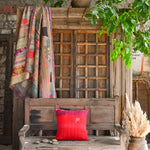 Ekaurr Crimson Charm Cushion Cover handcrafted 18x18 inch cushion cover in rich crimson red with charming embroidered or textured detailing, artisan textile accent for sofas and bold statement home styling