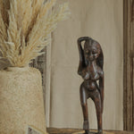 Ekaurr Dark Brown Tribal Doll Decor handcrafted reclaimed wood tribal figurine with dark brown aged finish and folk-art detailing, artisan ethnic home decor accent for shelves