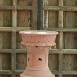 Ekaurr Deep Stambh handcrafted terracotta stool with folk-inspired carvings small danglers and vented pattern detailing, rustic clay pedestal stand for planters sculptures and home decor display