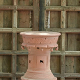 Ekaurr Deep Stambh handcrafted terracotta stool with folk-inspired carvings small danglers and vented pattern detailing, rustic clay pedestal stand for planters sculptures and home decor display