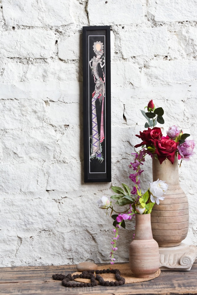 Ekaurr Devi Tandava wall art depicting a goddess in a dynamic tandava dance pose in vibrant devotional tones, handcrafted spiritual home decor for living rooms altars and sacred interior spaces