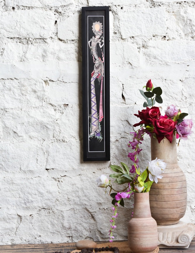 Ekaurr Devi Tandava wall art depicting a goddess in a dynamic tandava dance pose in vibrant devotional tones, handcrafted spiritual home decor for living rooms altars and sacred interior spaces