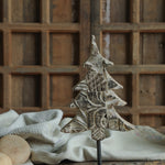 Ekaurr Distressed White Christmas Tree on Iron Base handcrafted paper mache tree in a whitewashed distressed finish mounted on an iron base, rustic festive home decor accent for shelves and mantels