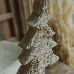 Ekaurr Distressed White Christmas Tree on Iron Base handcrafted paper mache tree in a whitewashed distressed finish mounted on an iron base, rustic festive home decor accent for shelves and mantels