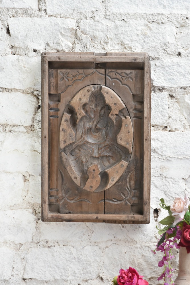 Ekaurr Divine Beginnings Ganesha Imprint Mould Decor, vintage cement mould bearing the imprint of Lord Ganesha, repurposed as spiritual home décor wall art