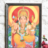 Ekaurr Divine Radiance Ganesha Wall Frame framed artwork of Lord Ganesha in a radiant devotional composition with golden detailing, spiritual wall decor for home altars pooja rooms and auspicious home spaces