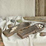 Ekaurr Diya Tray hand-chiseled from reclaimed wood with natural patina finish, traditional Indian decorative tray for diyas, candles or festive puja styling