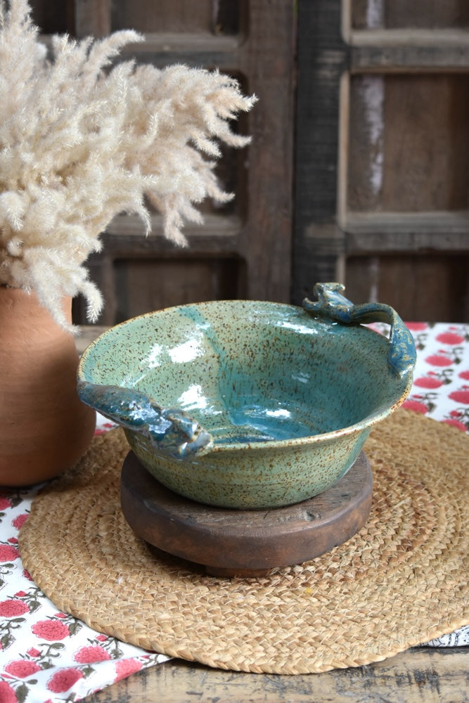 Ekaurr Dragon Serving Bowl handmade ceramic bowl with a dragon motif or dragon-inspired sculptural detailing in rich glaze, artisan statement kitchen piece for serving and dining table display