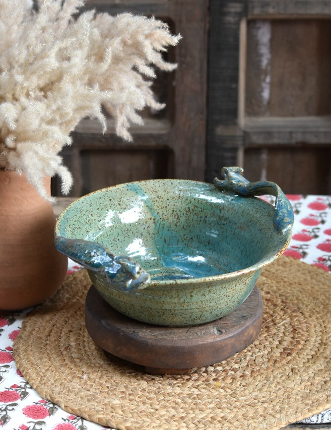 Ekaurr Dragon Serving Bowl handmade ceramic bowl with a dragon motif or dragon-inspired sculptural detailing in rich glaze, artisan statement kitchen piece for serving and dining table display