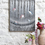 Ekaurr Drift in Silver Waters original painting with luminous silver and cool blue fluid composition, handcrafted artwork for contemporary living rooms and wall styling
