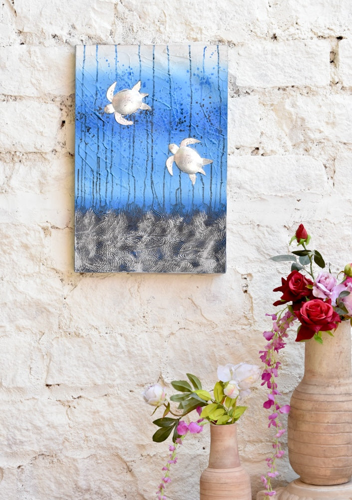 Ekaurr Drift of the Deep original painting with deep ocean-inspired layered tones of blue and indigo, handcrafted artwork for living rooms bedrooms and meditative home spaces
