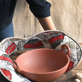 Ekaurr Dual Utility Mitten in Floral Print handcrafted double-sided oven mitten in a cheerful floral fabric print, artisan functional kitchen accessory for heat protection and colour in conscious home cooking