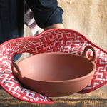 Ekaurr Dual Utility Mitten in Red and White handcrafted double-sided oven mitten in bold red and white fabric, artisan functional kitchen accessory for heat protection and classic colour in conscious home cooking