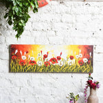 Ekaurr Dusk Garden painting depicting a serene garden at dusk in warm amber violet and deep blue tones, handcrafted botanical landscape home decor for living rooms bedrooms and nature-inspired interiors