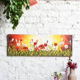 Ekaurr Dusk Garden painting depicting a serene garden at dusk in warm amber violet and deep blue tones, handcrafted botanical landscape home decor for living rooms bedrooms and nature-inspired interiors