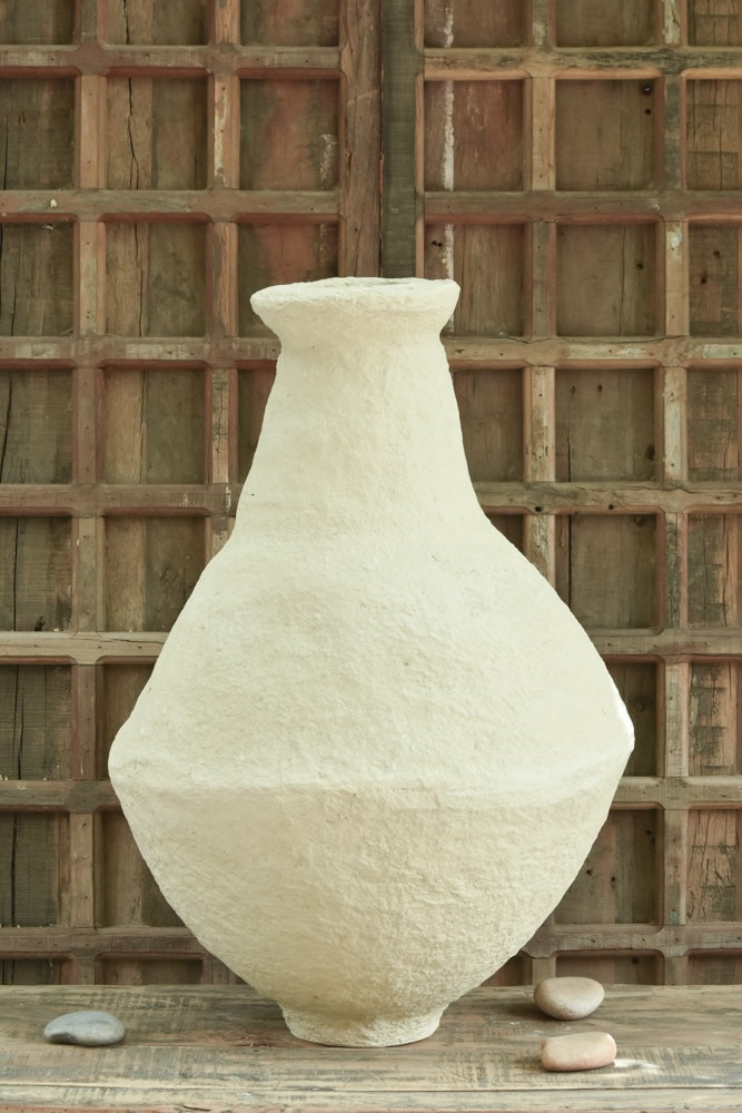 Ekaurr Earthen Bulb Paper Mache Vase handcrafted from recycled paper in earthy tones by rural Indian women artisans, organic bulb-form sustainable decorative vase