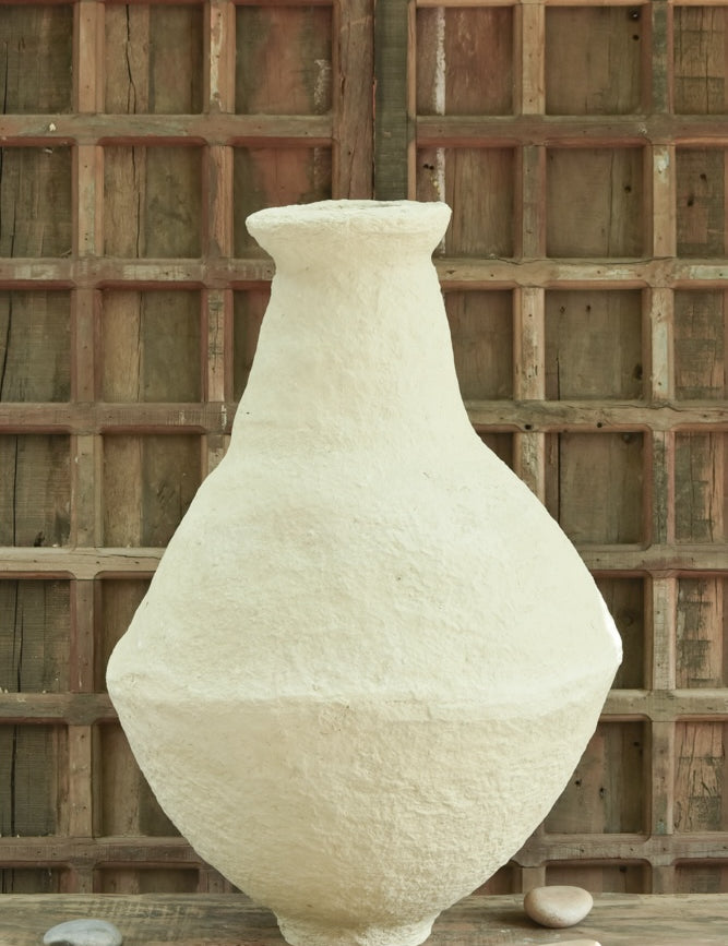 Ekaurr Earthen Bulb Paper Mache Vase handcrafted from recycled paper in earthy tones by rural Indian women artisans, organic bulb-form sustainable decorative vase