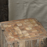 Single Ekaurr Earthform reclaimed wood pedestal showing natural grain, knots and organic texture, versatile accent table or display stand