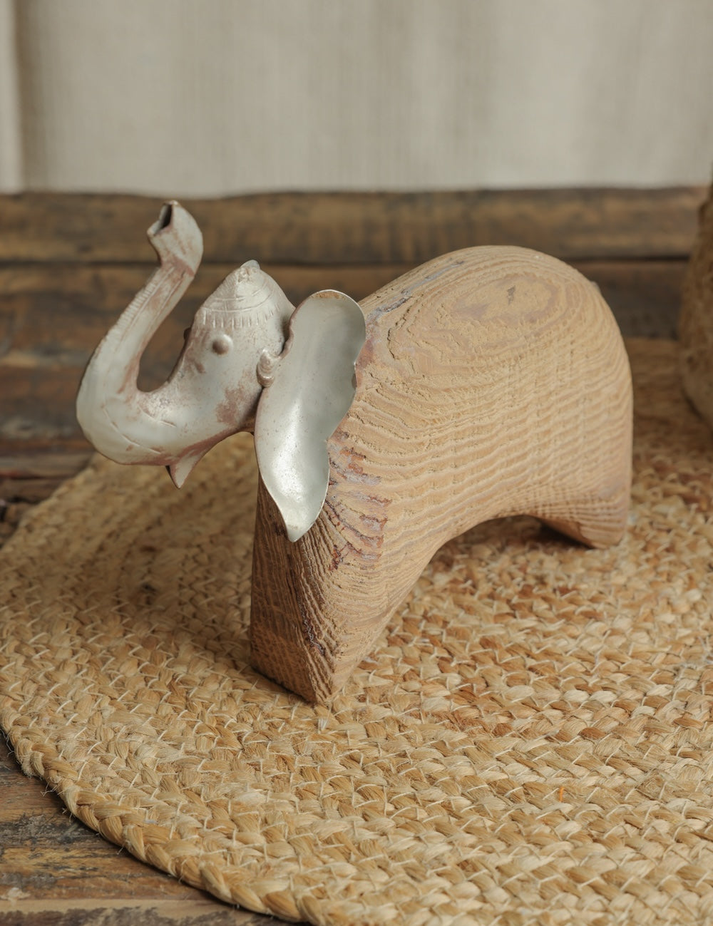 Ekaurr Elephant Decorative handcrafted elephant figurine with traditional Indian decorative detailing, auspicious artisan animal accent for shelves mantels pooja spaces and home gifting