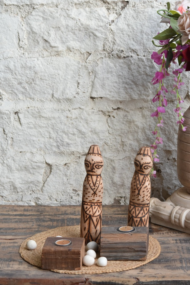 Ekaurr Etched in Light Decorative Doll Tea Light Gift Set curated artisan gift set pairing a handcrafted decorative doll figure with artisan tea light holders and complimentary greeting card, unique sustainable gifting combining folk art and warm ambience