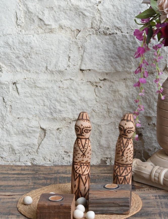 Ekaurr Etched in Light Decorative Doll Tea Light Gift Set curated artisan gift set pairing a handcrafted decorative doll figure with artisan tea light holders and complimentary greeting card, unique sustainable gifting combining folk art and warm ambience