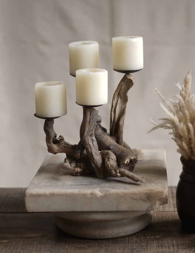 Ekaurr Eternal Tide small Candle Tree – 3-candle driftwood stand for shelves and intimate settings