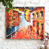 Ekaurr Evening Stroll painting depicting a solitary or paired figure walking in a warm evening landscape with amber golden-hour tones, handcrafted figurative home decor for living rooms and contemplative interiors
