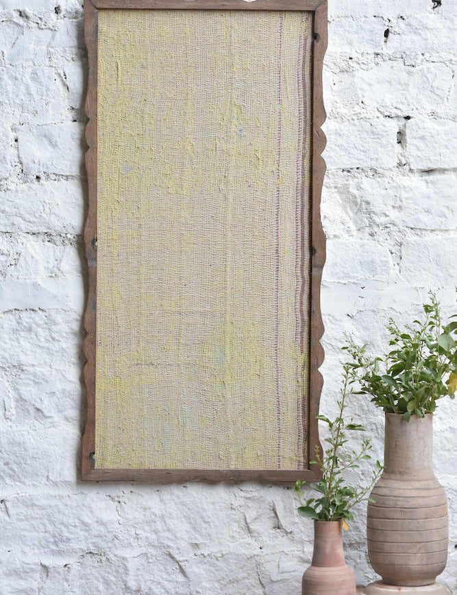 Ekaurr Fabric Form Kantha Wall Art handcrafted kantha textile wall hanging with abstract fabric form composition in layered patchwork tones, artisan Indian textile art for living rooms and contemporary wall decor