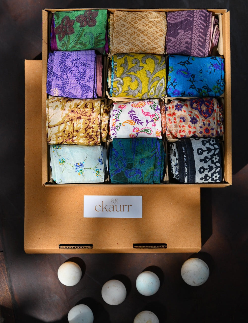 Ekaurr Fabric Ribbons handcrafted artisan fabric ribbon set in assorted Indian textile prints and tones, sustainable eco-friendly gift wrapping accessory and decorative trim for conscious gifting and festive styling