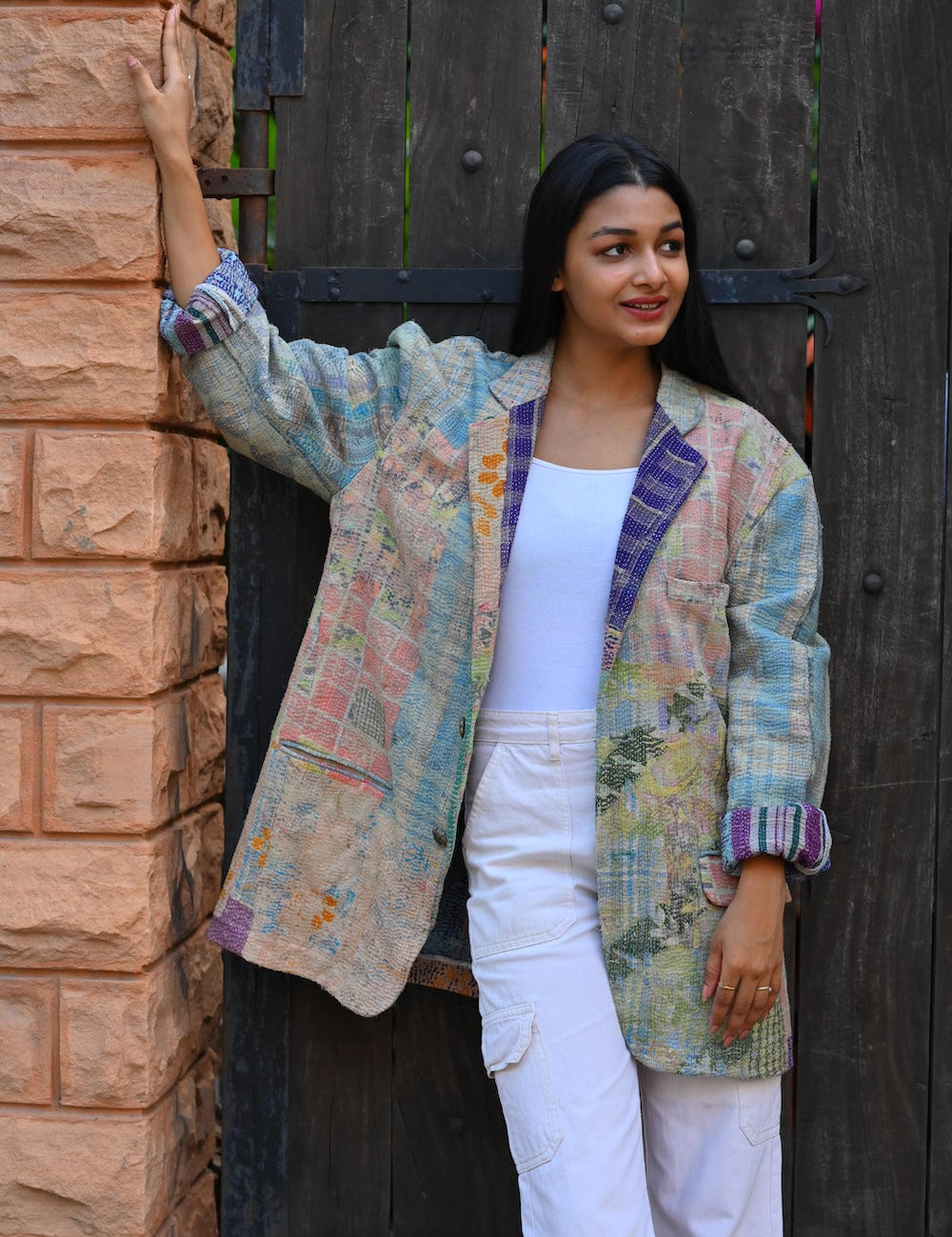 Ekaurr BIGDI Faded Luxe Blazer cotton quilted reversible blazer in a faded luxe tonal palette with an elegantly worn finish, artisan slow fashion outerwear for women from the BIGDI Blazers Coats and Robes collection