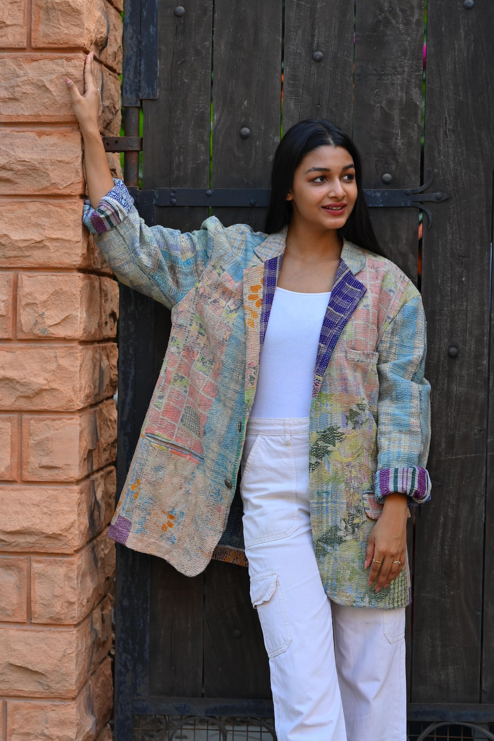 Ekaurr BIGDI Faded Luxe Blazer cotton quilted reversible blazer in a faded luxe tonal palette with an elegantly worn finish, artisan slow fashion outerwear for women from the BIGDI Blazers Coats and Robes collection