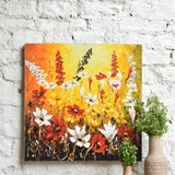 Ekaurr Field of Light painting depicting a sunlit open field in warm luminous gold and soft green tones, handcrafted landscape home decor for living rooms dining spaces and peaceful interior styling
