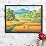 Ekaurr Fields of Gold Harvest wall art depicting golden wheat or crop fields in a warm harvest palette, handcrafted nature and landscape-inspired home decor for living rooms dining spaces and earthy interior styling