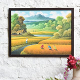 Ekaurr Fields of Gold Harvest wall art depicting golden wheat or crop fields in a warm harvest palette, handcrafted nature and landscape-inspired home decor for living rooms dining spaces and earthy interior styling