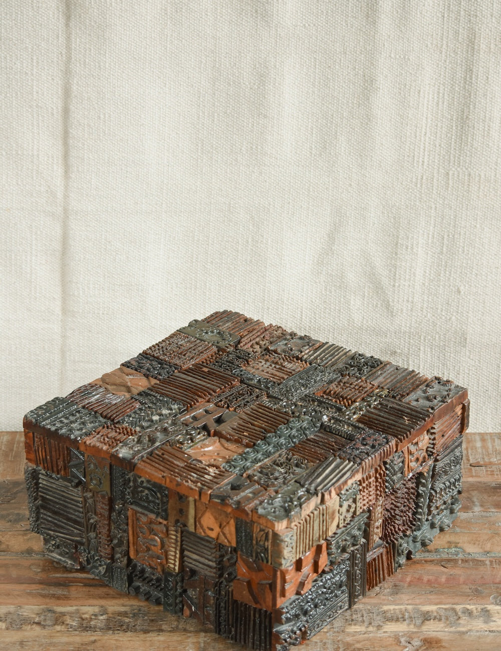 Ekaurr Fine Carved Print Block Box – handcrafted wooden box with traditional Indian printing block relief carving, decorative keepsake