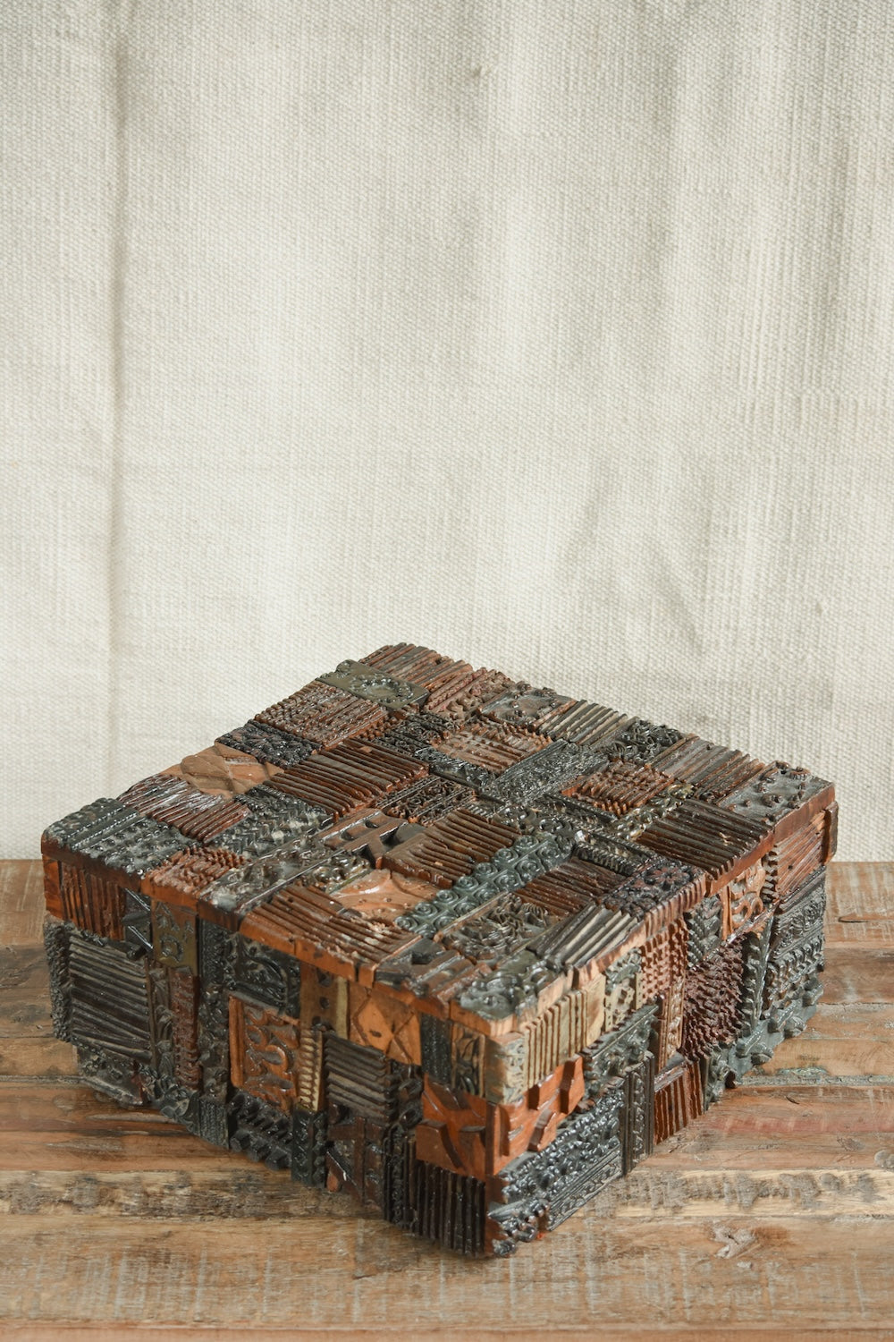 Ekaurr Fine Carved Print Block Box – handcrafted wooden box with traditional Indian printing block relief carving, decorative keepsake