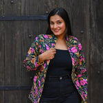 Ekaurr BIGDI Floral Haven Jacket handcrafted cotton jacket with a lush botanical haven print in vibrant floral tones, artisan slow fashion outerwear for women from the BIGDI collection