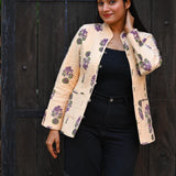 Ekaurr BIGDI Floral Whisper Jacket handcrafted cotton jacket with a softly whispered delicate floral print in muted pastel tones, artisan slow fashion outerwear for women from the BIGDI collection